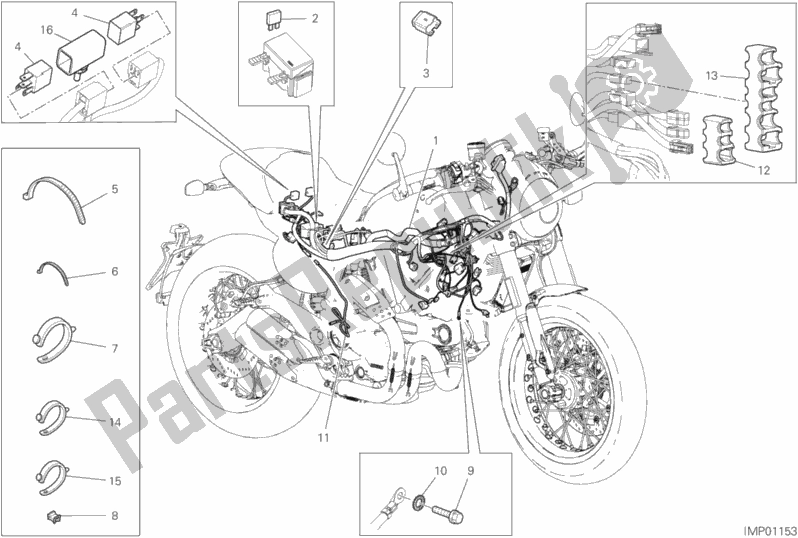 Alle onderdelen voor de Voertuig Elektrisch Systeem van de Ducati Scrambler Cafe Racer Thailand USA 803 2019